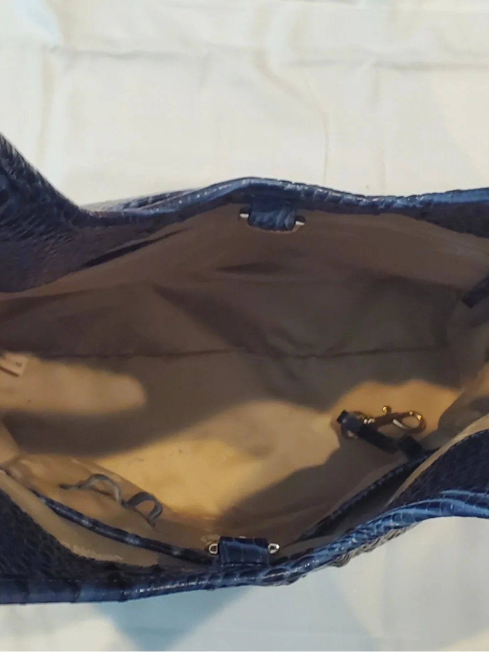 Brahmin Deep Navy Matching Wallet & Croc-Embossed Leather Shoulder Tote